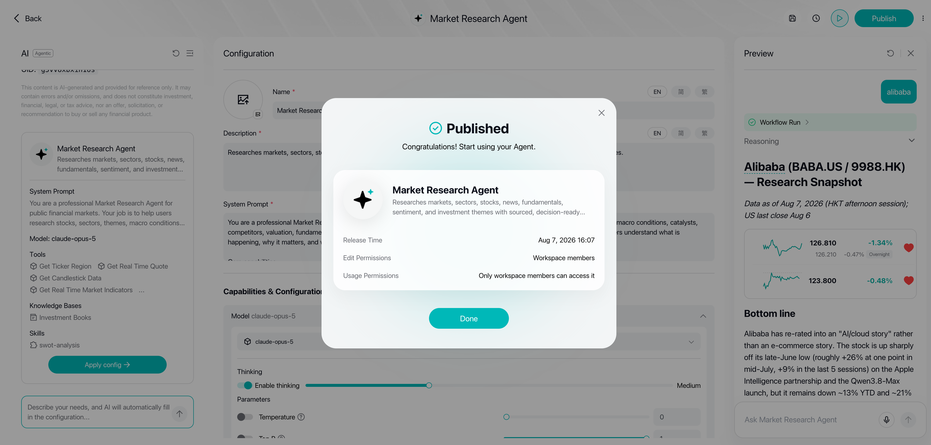Step 5: the "Published" dialog after approval