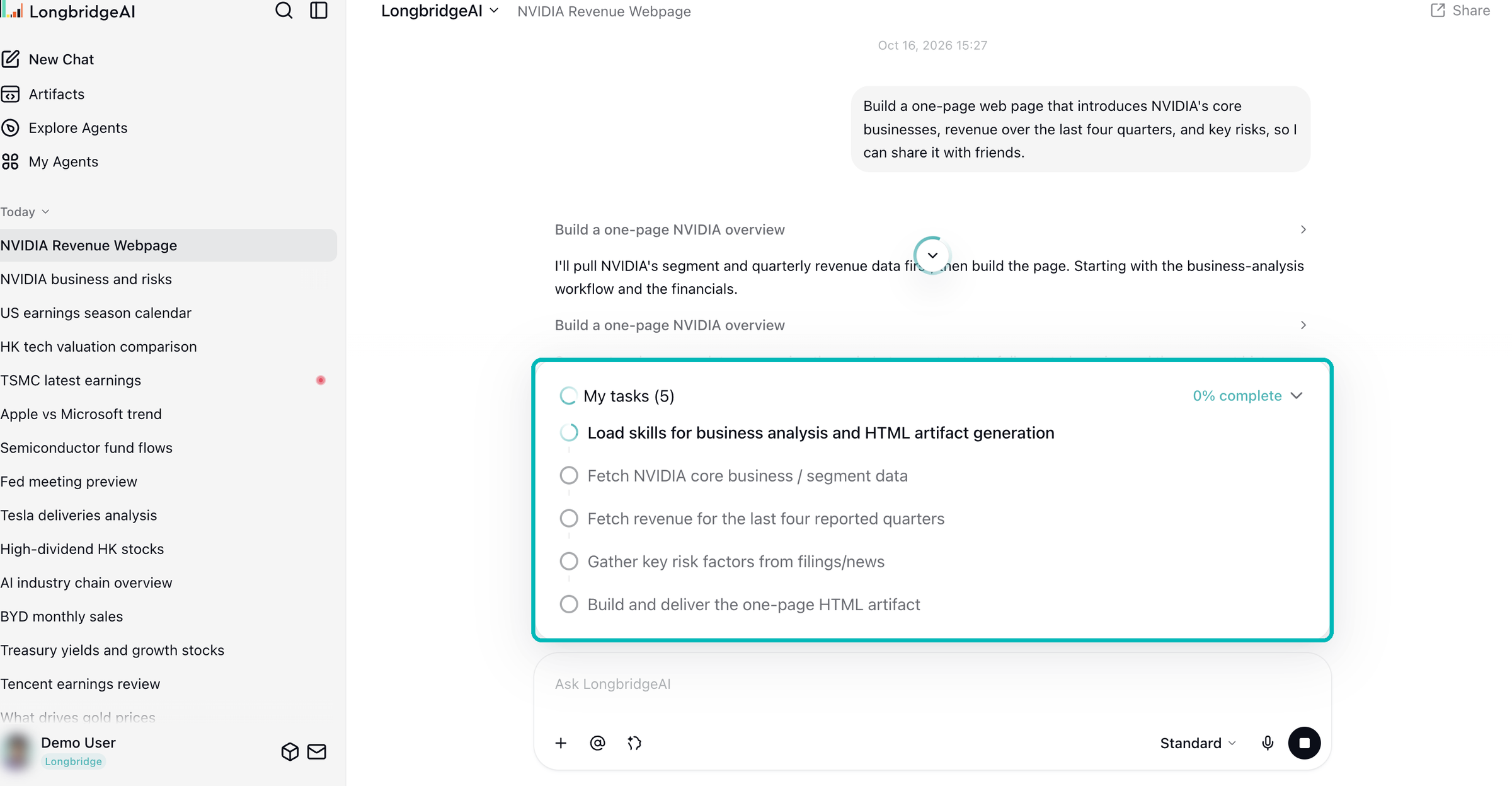The expanded plan list above the input box shows four subtasks and their status